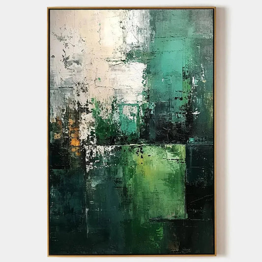 TEXTURED GREEN ABSTRACT: Impasto Abstract Painting, Vertical Wall Art | hanging in living room, Abstract wall art