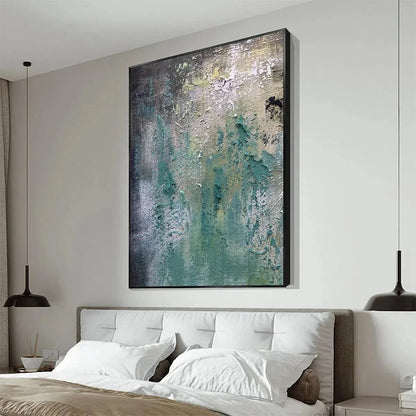 TEXTURED GREEN ABSTRACT: Impasto Abstract Painting, Vertical Wall Art | Abstract mood, soft natural light studio shot