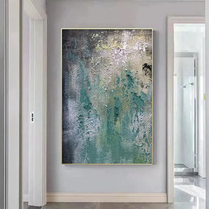 TEXTURED GREEN ABSTRACT: Impasto Abstract Painting, Vertical Wall Art | green palette, original oil on stretched canvas art