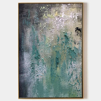 TEXTURED GREEN ABSTRACT: Impasto Abstract Painting, Vertical Wall Art | hanging in living room, Abstract wall art