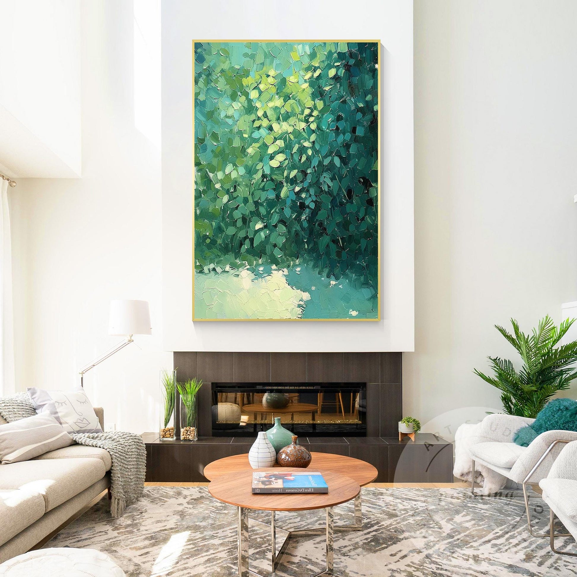 Textured Green Abstract Painting: Minimalist Palette Knife Canvas Art #2