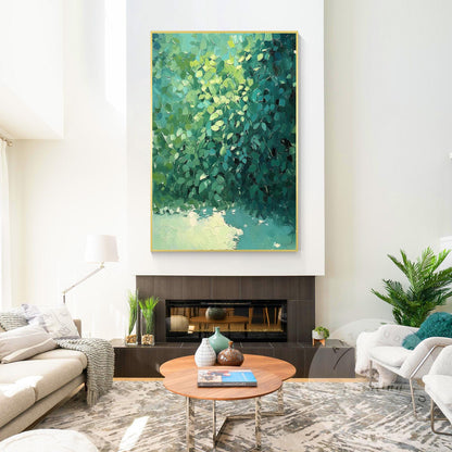Textured Green Abstract Painting: Minimalist Palette Knife Canvas Art #2