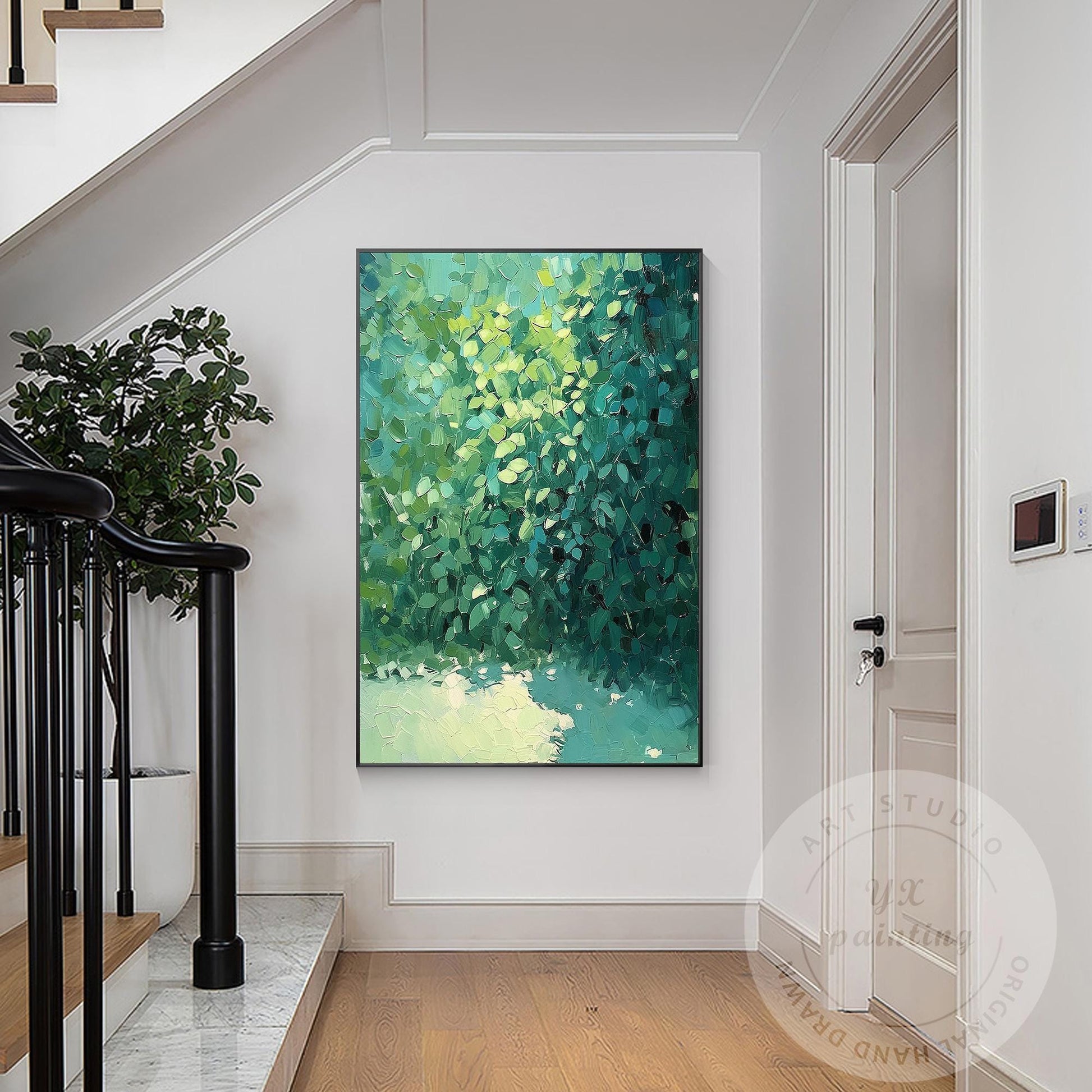 Textured Green Abstract Painting: Minimalist Palette Knife Canvas Art #5