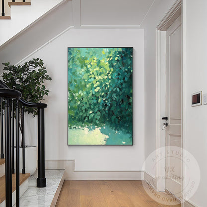 Textured Green Abstract Painting: Minimalist Palette Knife Canvas Art #5