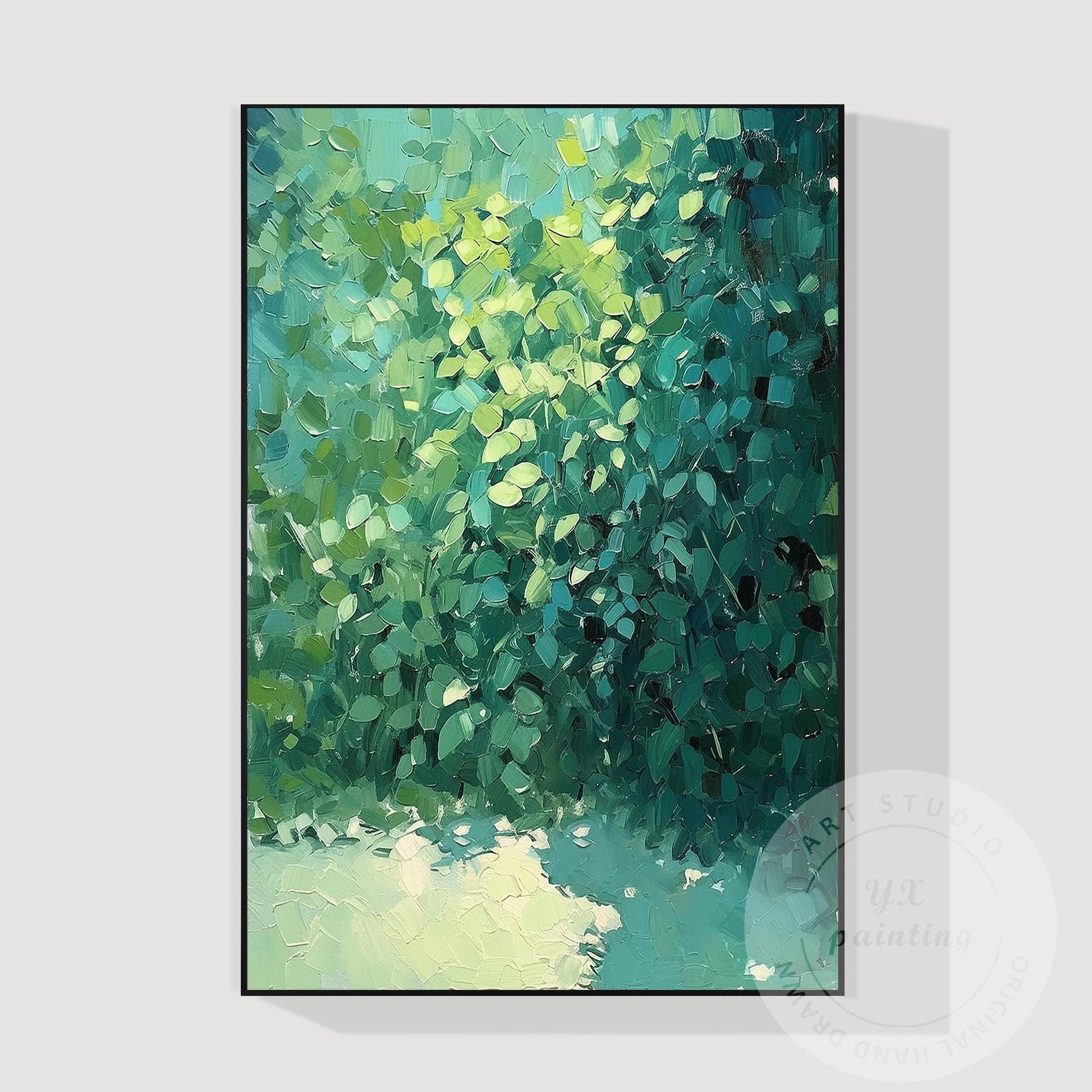 Textured Green Abstract Painting: Minimalist Palette Knife Canvas Art #7