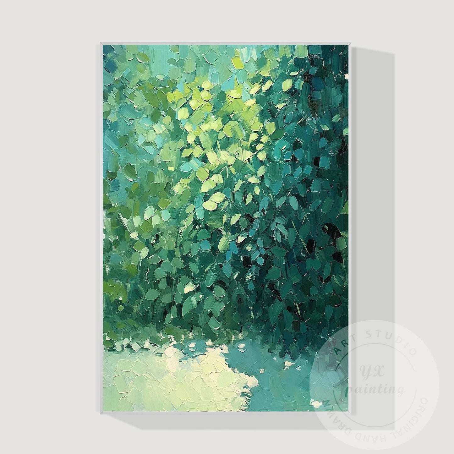 Textured Green Abstract Painting: Minimalist Palette Knife Canvas Art #10