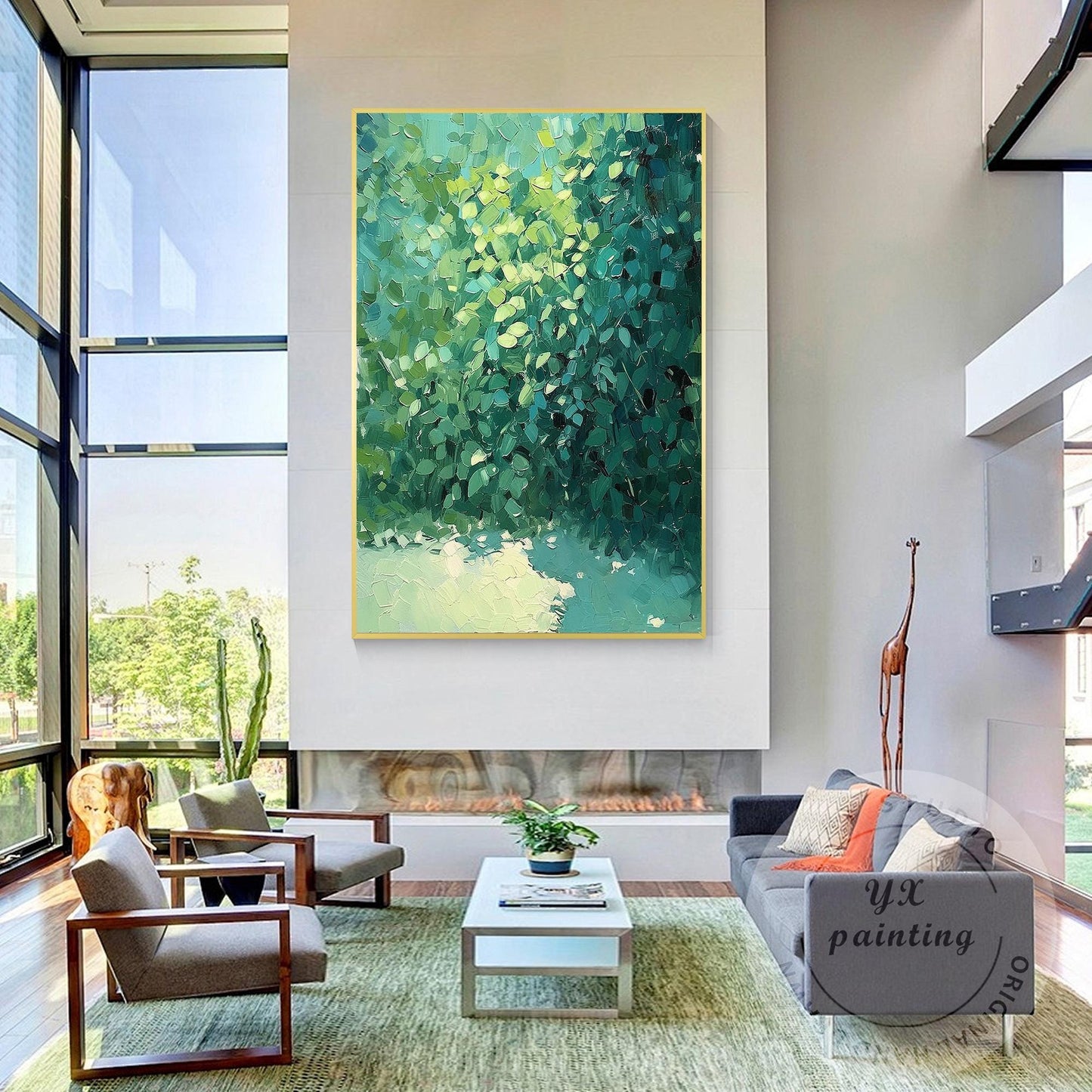 Textured Green Abstract Painting: Minimalist Palette Knife Canvas Art #1