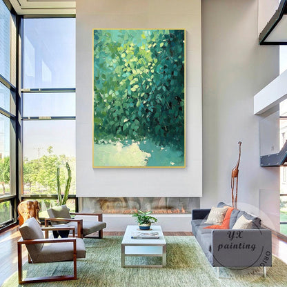 Textured Green Abstract Painting: Minimalist Palette Knife Canvas Art #1