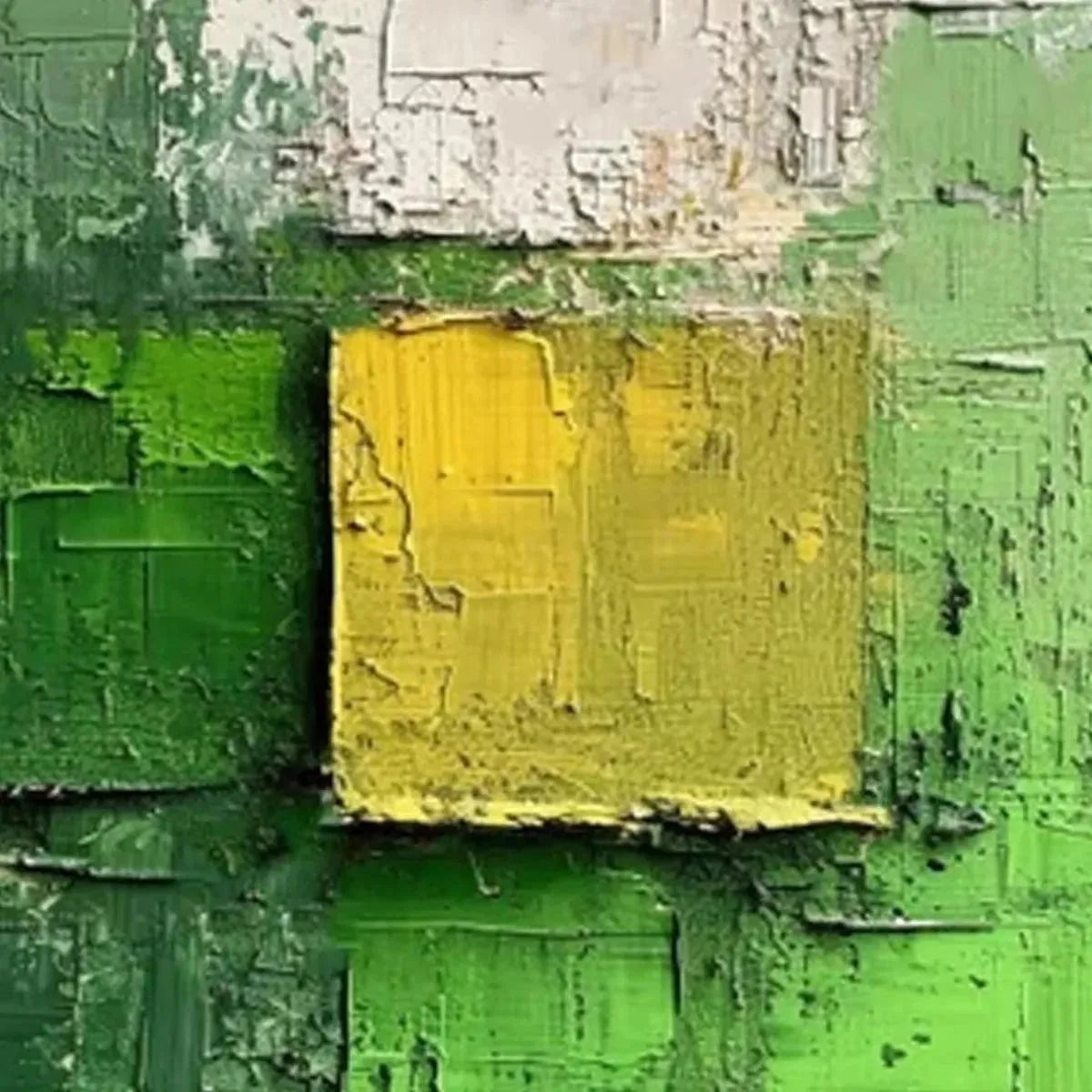 TEXTURED GREEN AND YELLOW: Textured Abstract Painting, Vertical Wall Art | gold frame stretched on neutral wall
