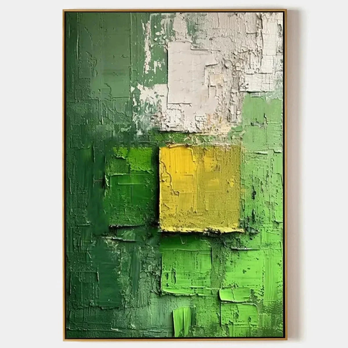 TEXTURED GREEN AND YELLOW: Textured Abstract Painting, Vertical Wall Art | hanging in living room, Abstract wall art
