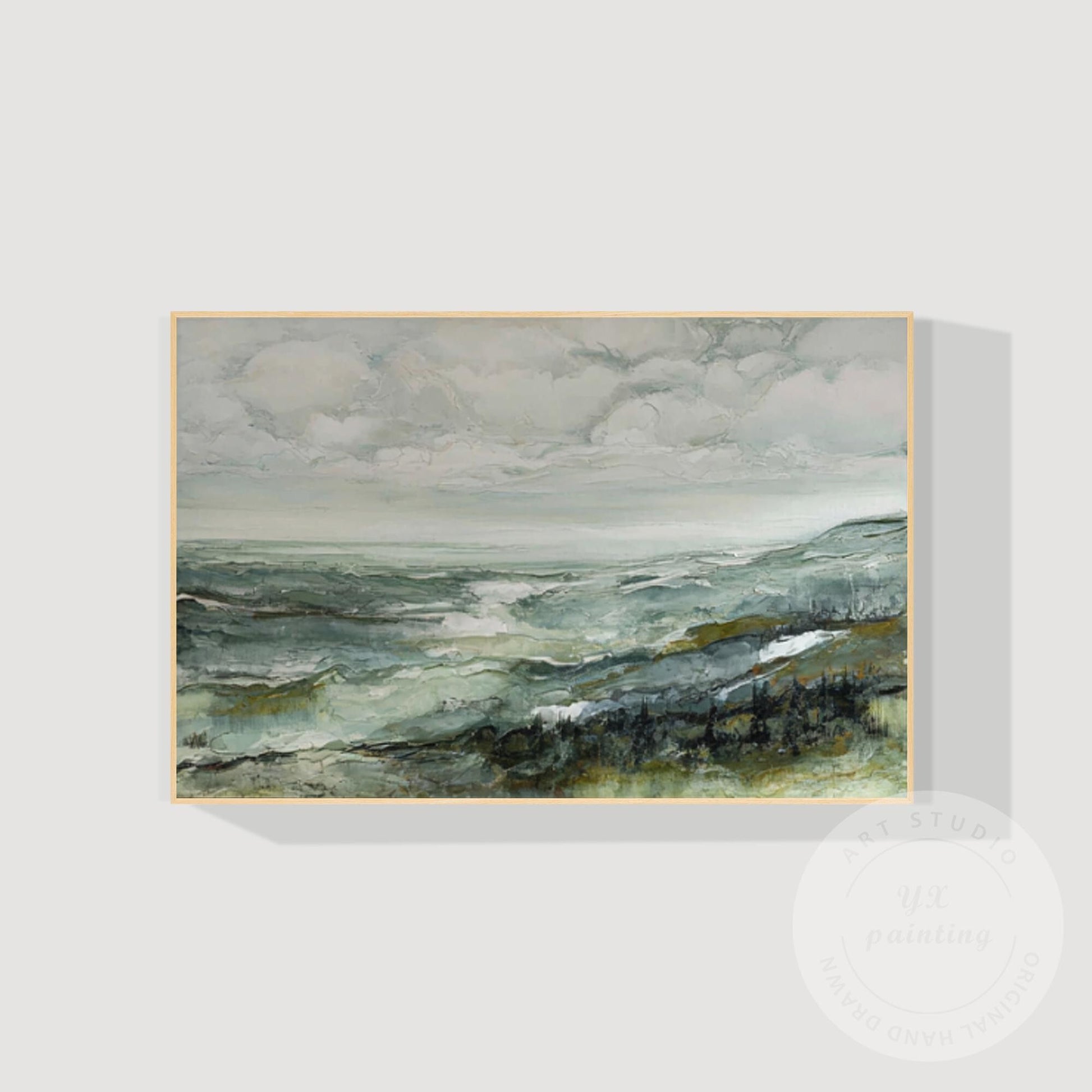 Textured Green Smoky Mountains Painting, Framed Landscape Artwork, Horizontal Or #8