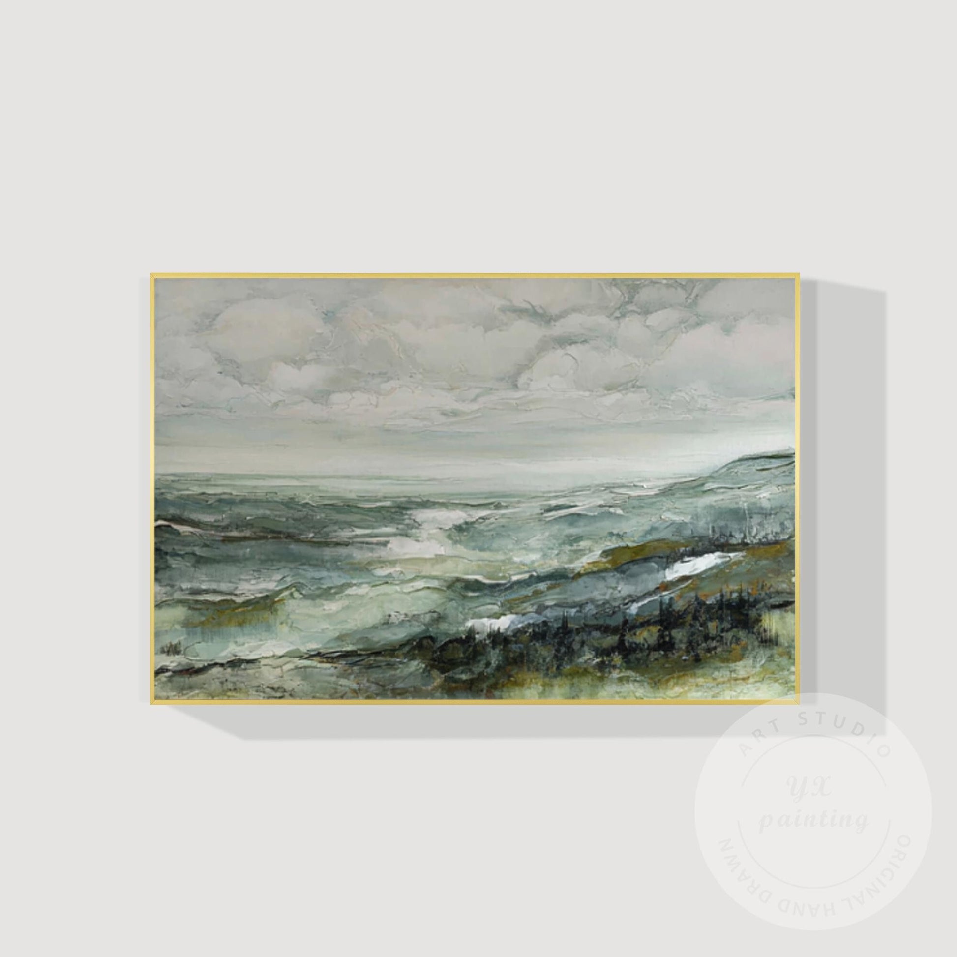 Textured Green Smoky Mountains Painting, Framed Landscape Artwork, Horizontal Or #9