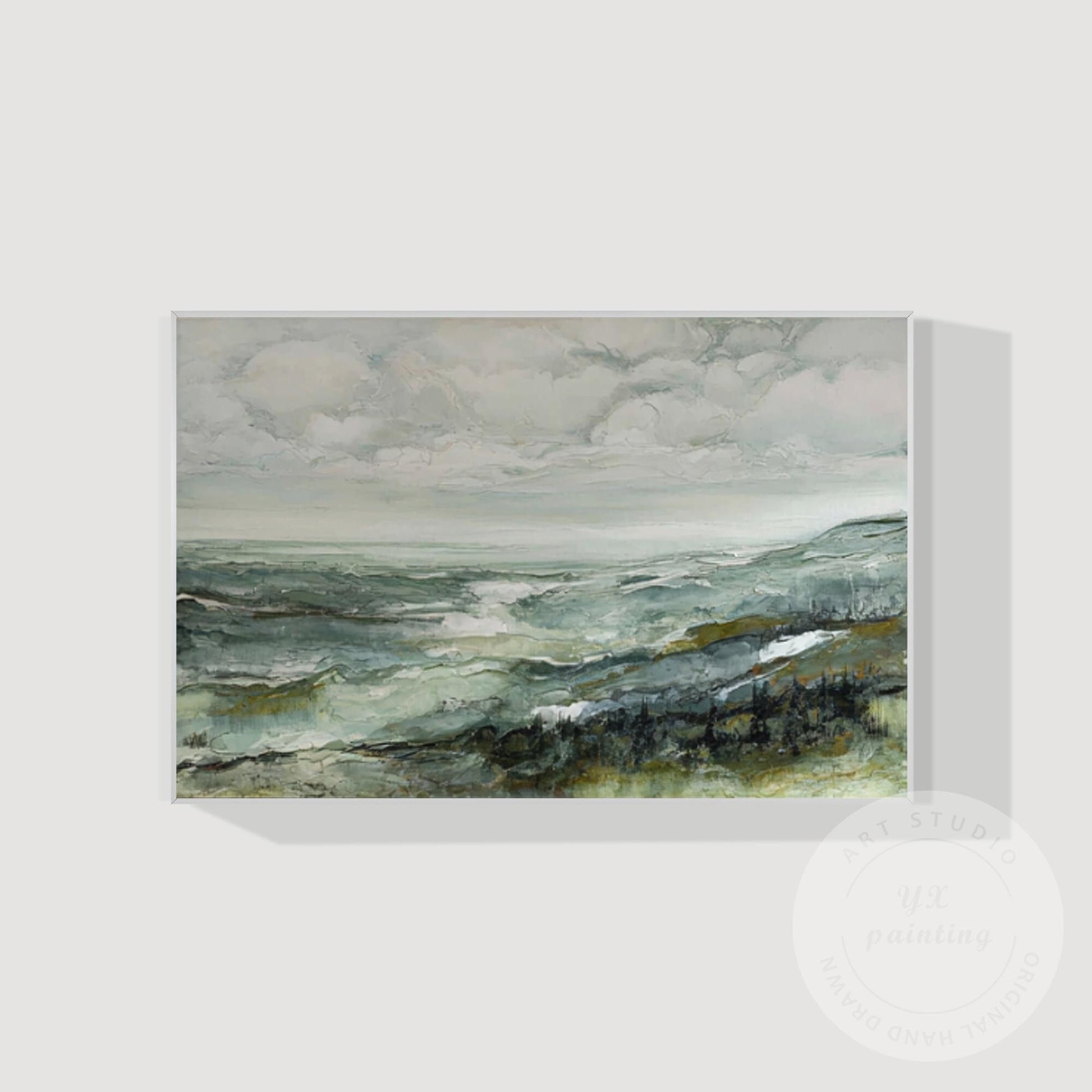 Textured Green Smoky Mountains Painting, Framed Landscape Artwork, Horizontal Or #10