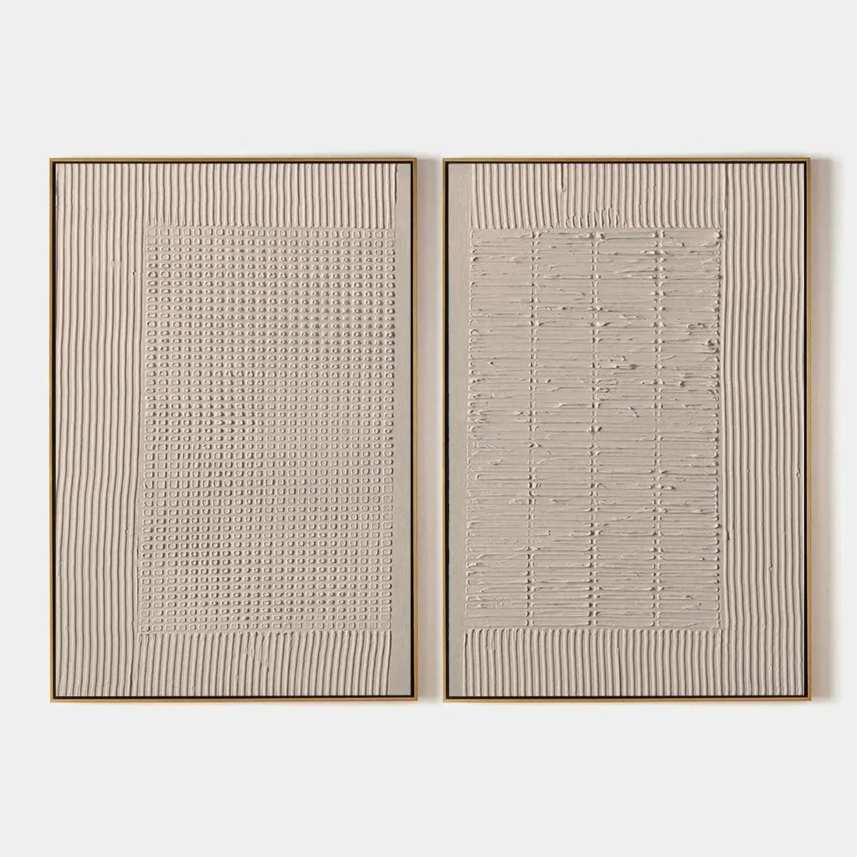TEXTURED GRID DUO: Set of 2 Textured Abstract Paintings in Beige | hanging in living room, Abstract wall art