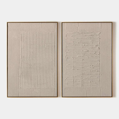 TEXTURED GRID DUO: Set of 2 Textured Abstract Paintings in Beige | hanging in living room, Abstract wall art