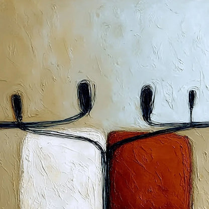 UNITY: Textured Abstract Figurative Painting of Human Connection | rectangular format, hand-painted canvas edge