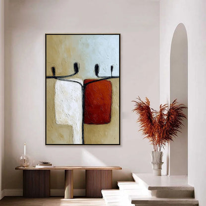 UNITY: Textured Abstract Figurative Painting of Human Connection | gold frame stretched on neutral wall