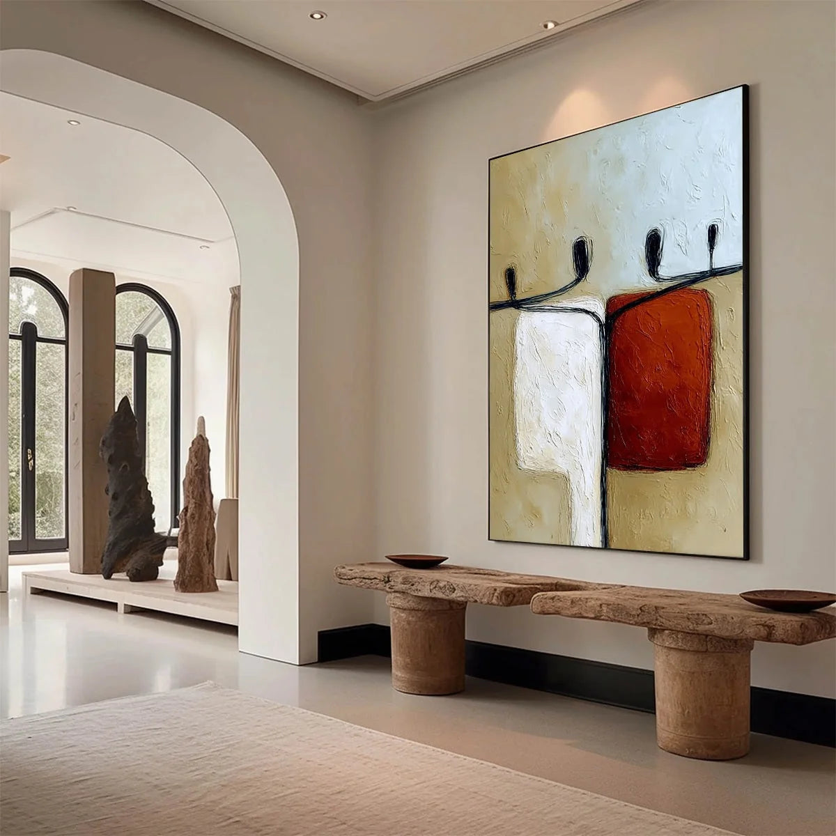 UNITY: Textured Abstract Figurative Painting of Human Connection | Figurative mood, soft natural light studio shot