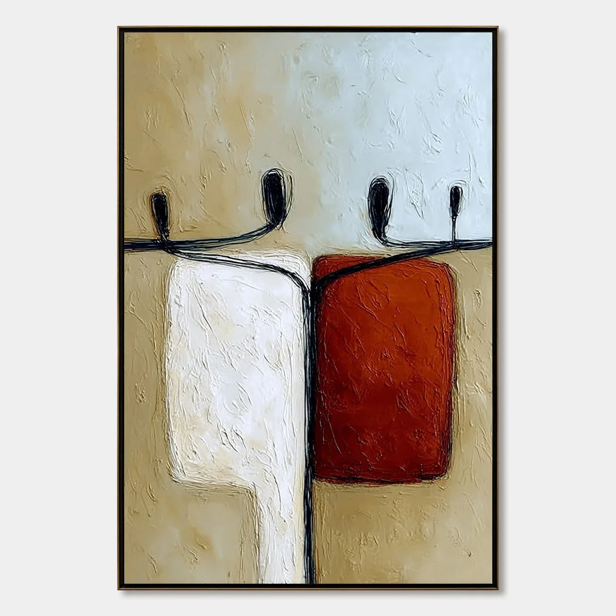 UNITY: Textured Abstract Figurative Painting of Human Connection | hanging in living room, Figurative wall art
