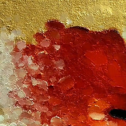 PEEKABOO: Textured Impasto Black Cat and Red Flower Painting | rolled canvas, ready for custom framing