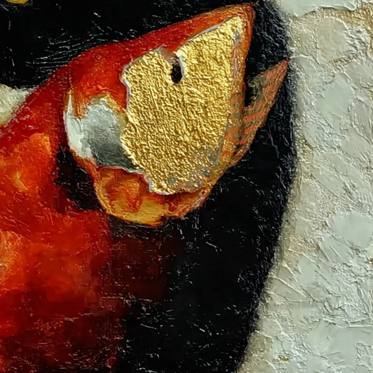 THE GOLDEN CATCH: Textured Impasto Painting of a Cat and Fish | rolled canvas, ready for custom framing