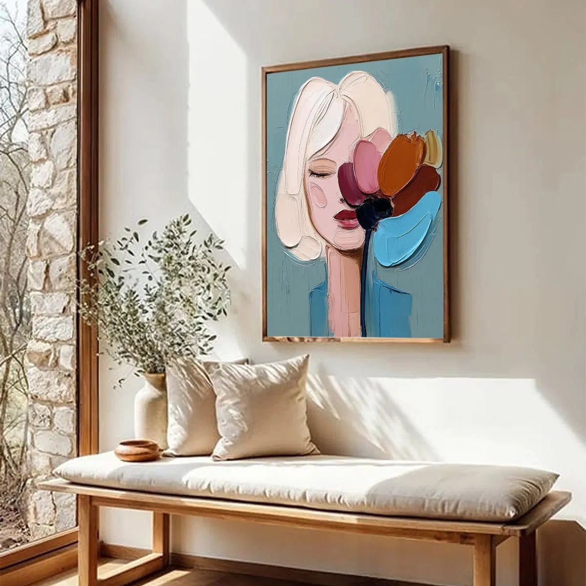 BLOOM WITHIN: Textured Impasto Portrait Painting of a Woman | floral palette, original bedroom art