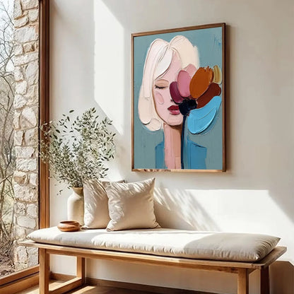 BLOOM WITHIN: Textured Impasto Portrait Painting of a Woman | floral palette, original bedroom art