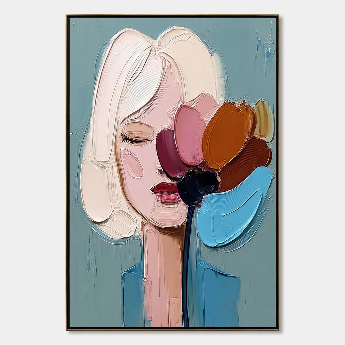 BLOOM WITHIN: Textured Impasto Portrait Painting of a Woman | hanging in living room, textured impasto wall art