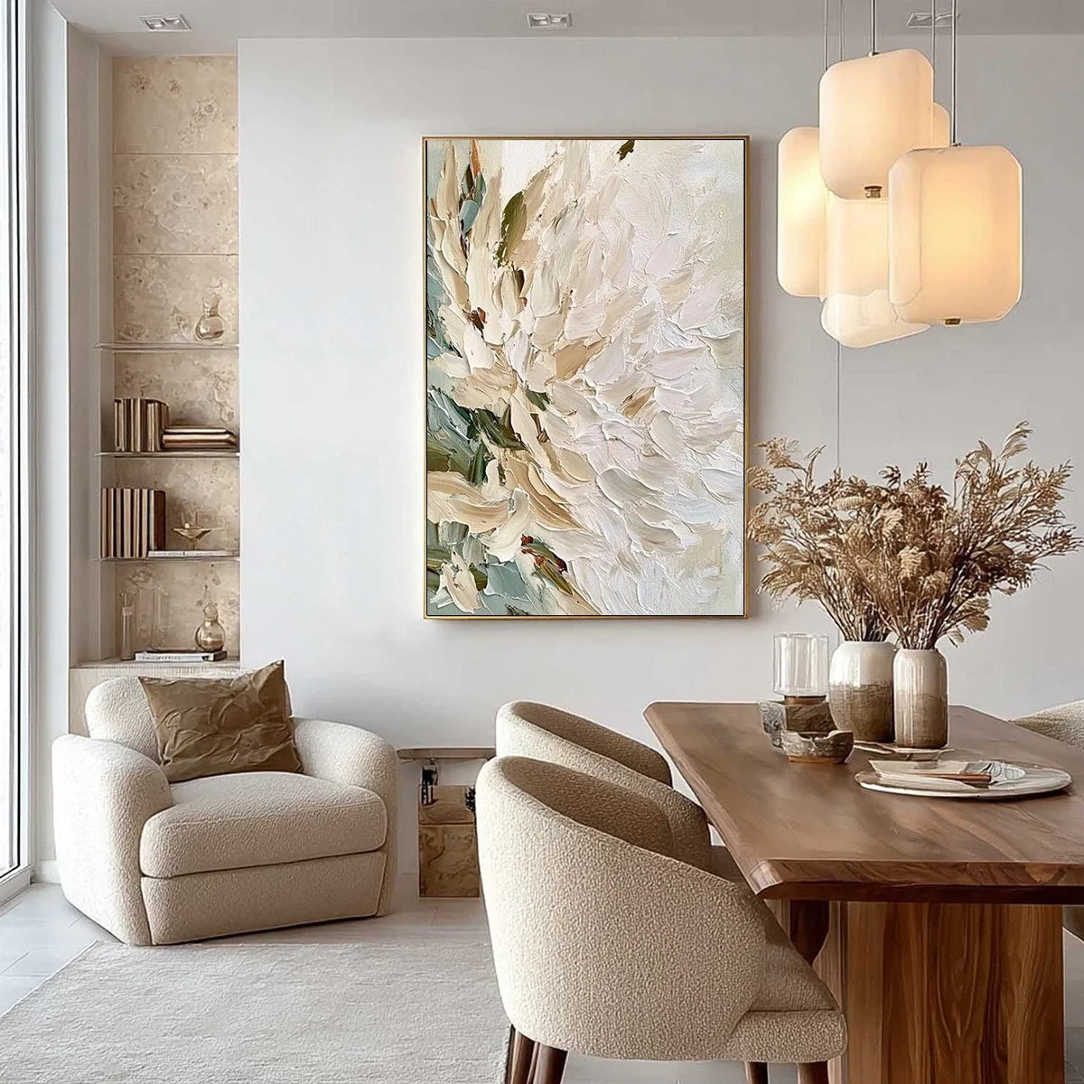 PETALS OF DAWN: Textured Impressionist Floral Oil Painting | gold frame stretched on neutral wall