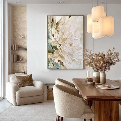 PETALS OF DAWN: Textured Impressionist Floral Oil Painting | gold frame stretched on neutral wall