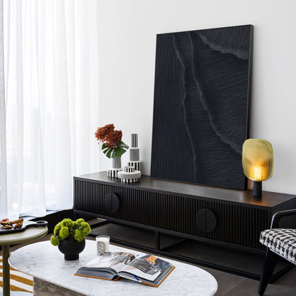 Textured Matte Black Sea Waves Painting: Extra Large Minimalist Framed Canvas #2