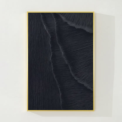Textured Matte Black Sea Waves Painting: Extra Large Minimalist Framed Canvas #7