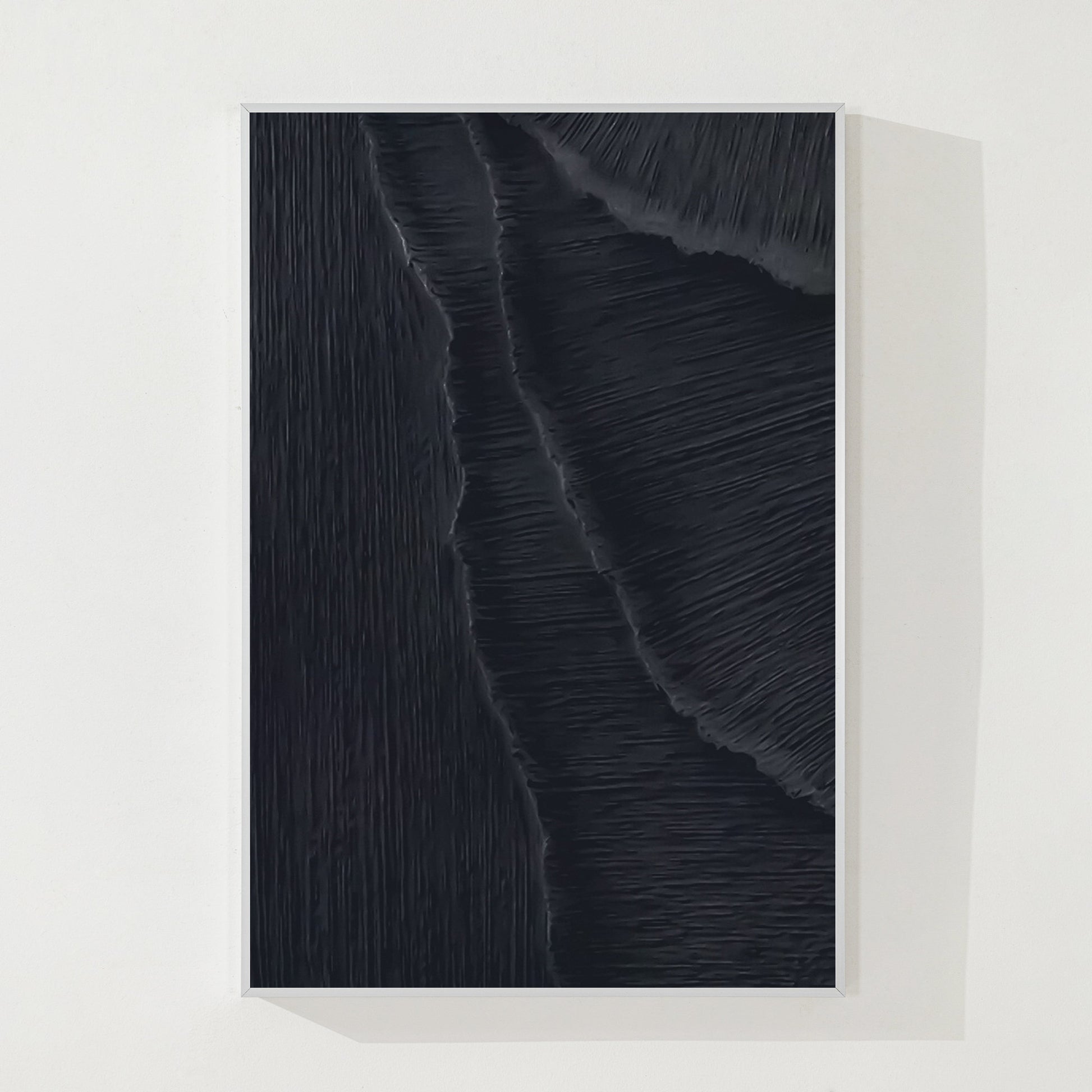 Textured Matte Black Sea Waves Painting: Extra Large Minimalist Framed Canvas #8
