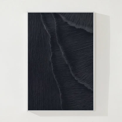 Textured Matte Black Sea Waves Painting: Extra Large Minimalist Framed Canvas #8