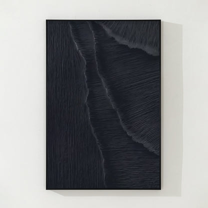 Textured Matte Black Sea Waves Painting: Extra Large Minimalist Framed Canvas #9