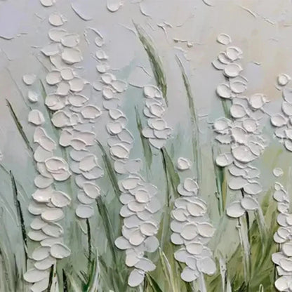 TEXTURED MEADOW: Textured Floral Landscape Painting in Green and White | black frame version on white wall