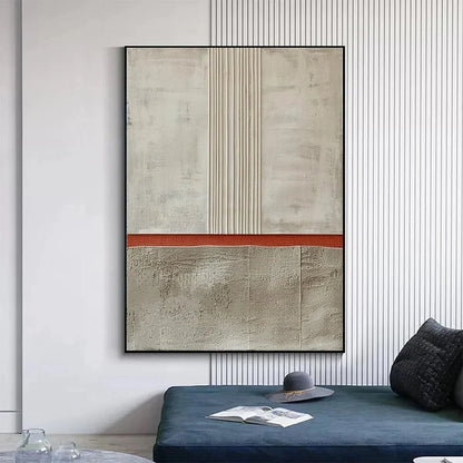 TEXTURED MINIMALIST LANDSCAPE: Terracotta and Beige Abstract Painting, Vertical Wall Art | Minimalist closeup, raised brushwork detail
