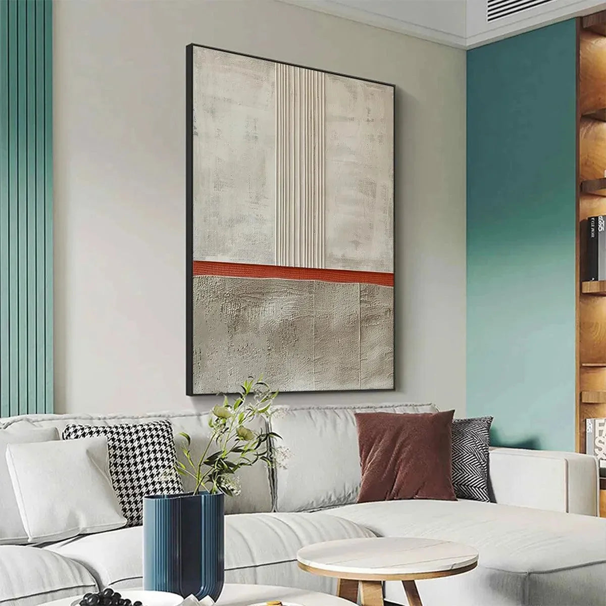 TEXTURED MINIMALIST LANDSCAPE: Terracotta and Beige Abstract Painting, Vertical Wall Art | rectangular format, hand-painted canvas edge