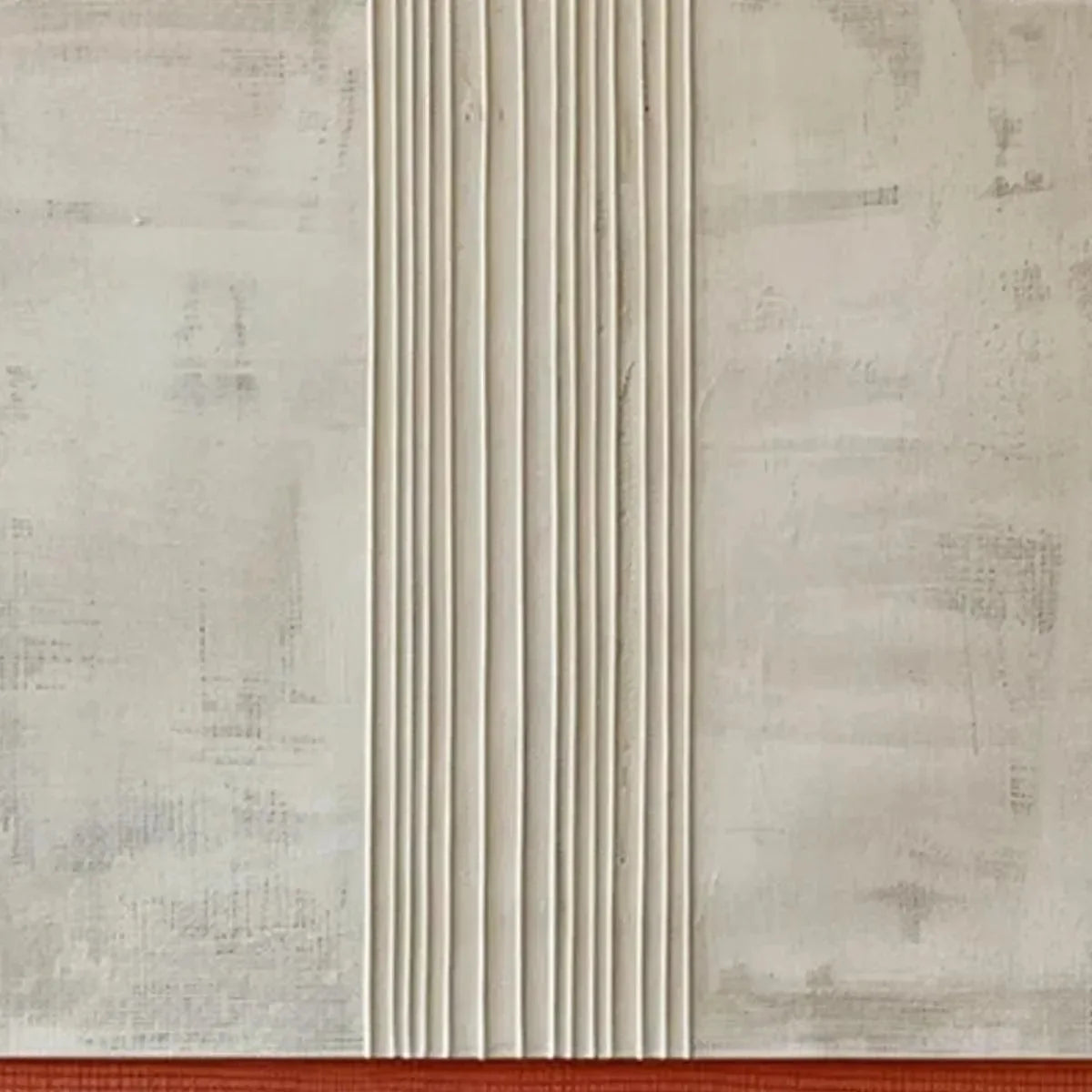 TEXTURED MINIMALIST LANDSCAPE: Terracotta and Beige Abstract Painting, Vertical Wall Art | gold frame stretched on neutral wall