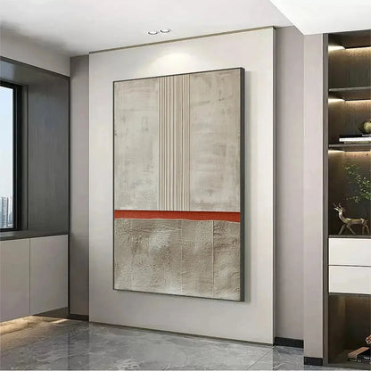 TEXTURED MINIMALIST LANDSCAPE: Terracotta and Beige Abstract Painting, Vertical Wall Art | rolled canvas, ready for custom framing