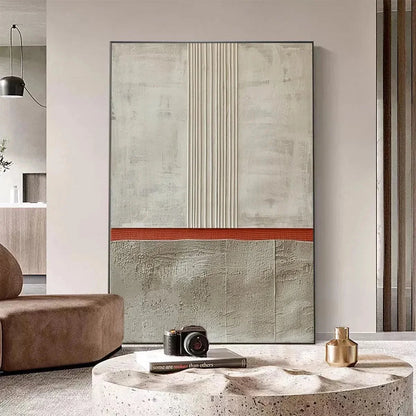 TEXTURED MINIMALIST LANDSCAPE: Terracotta and Beige Abstract Painting, Vertical Wall Art | black frame version on white wall
