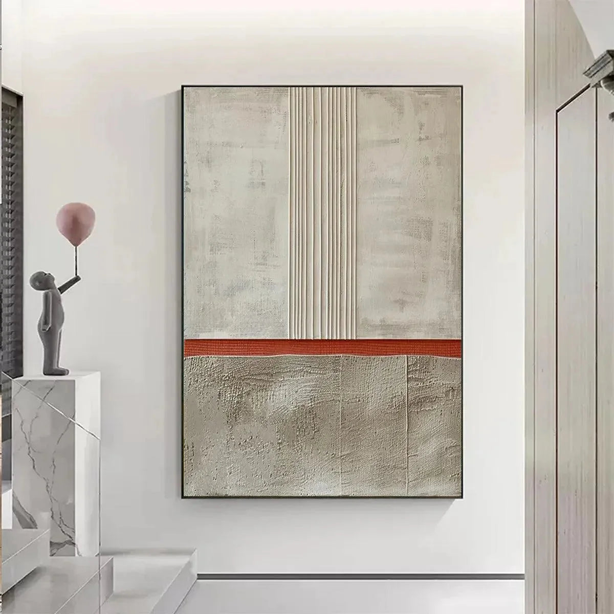 TEXTURED MINIMALIST LANDSCAPE: Terracotta and Beige Abstract Painting, Vertical Wall Art | beige palette, original oil on stretched canvas art