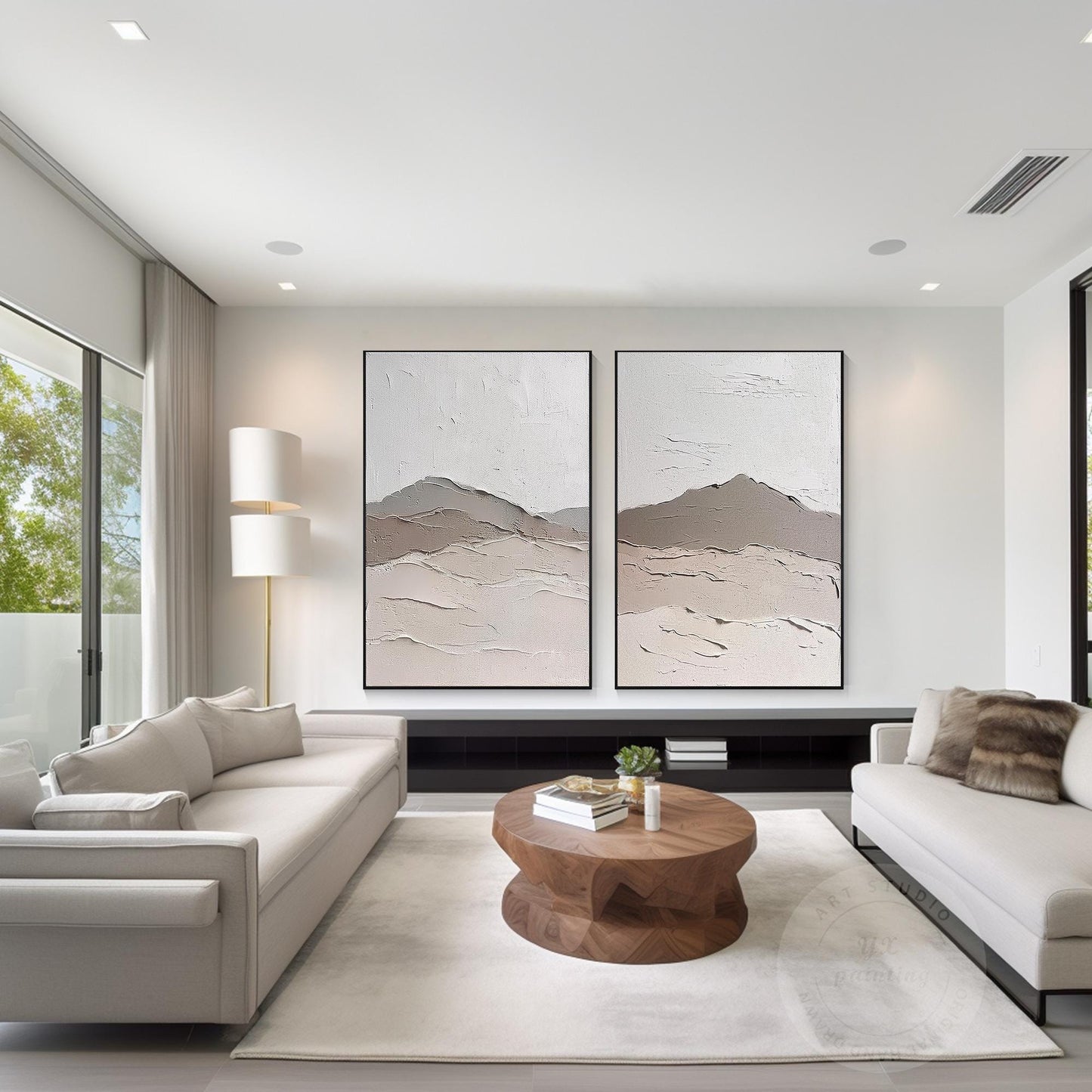 Textured Mountain Landscape Canvas Set: Minimalist Japandi Wall Art (2 Piece Set #4