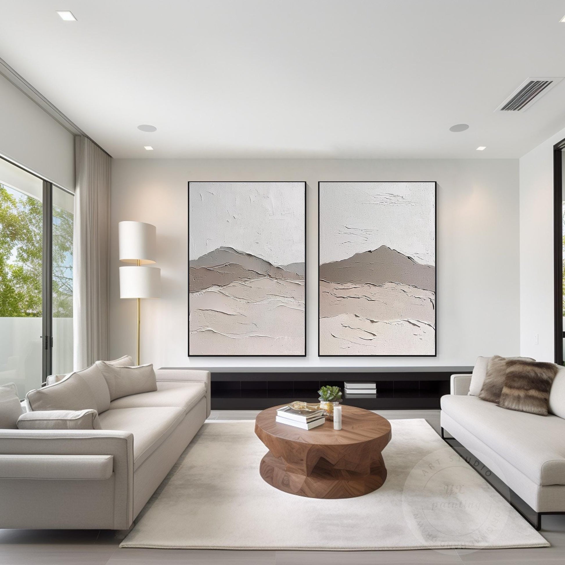 Textured Mountain Landscape Canvas Set: Minimalist Japandi Wall Art (2 Piece Set #4