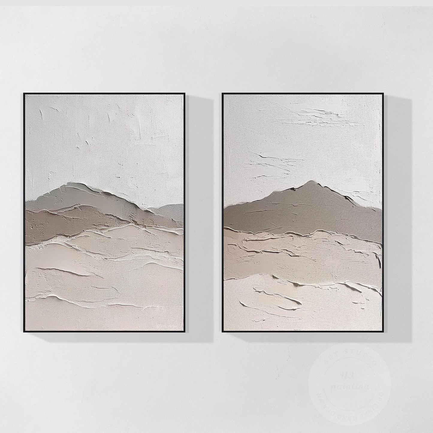 Textured Mountain Landscape Canvas Set: Minimalist Japandi Wall Art (2 Piece Set #6