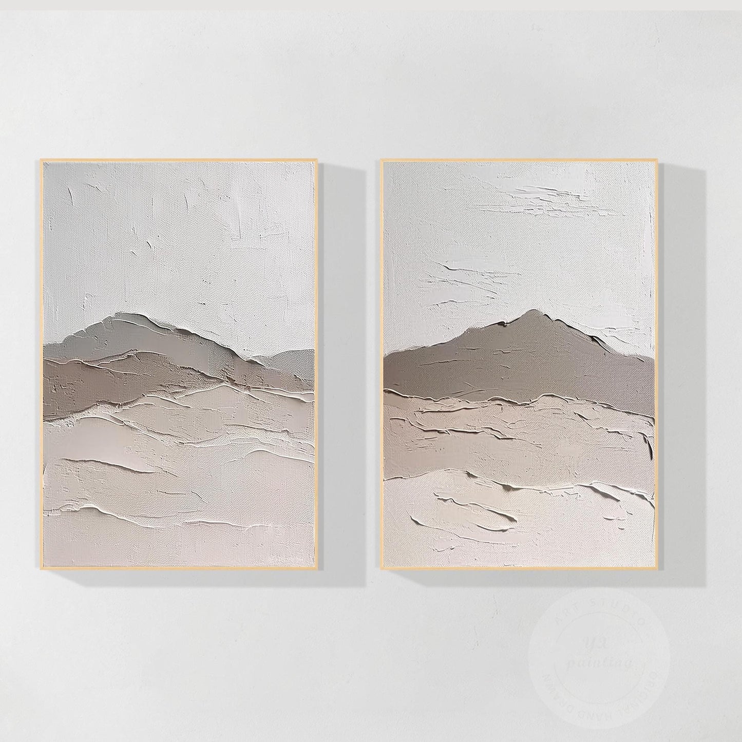 Textured Mountain Landscape Canvas Set: Minimalist Japandi Wall Art (2 Piece Set #7