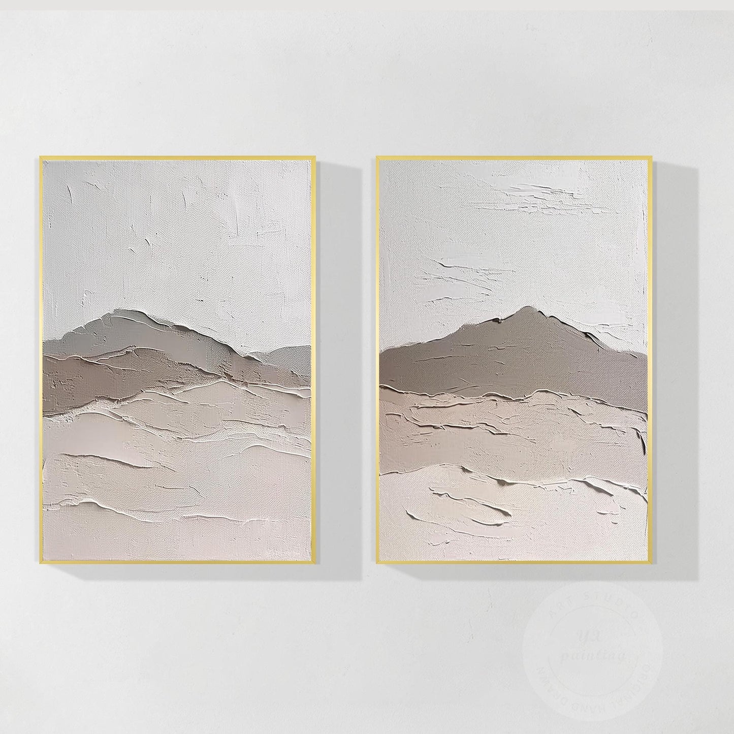 Textured Mountain Landscape Canvas Set: Minimalist Japandi Wall Art (2 Piece Set #8