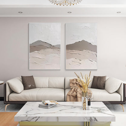 Textured Mountain Landscape Canvas Set: Minimalist Japandi Wall Art (2 Piece Set #1