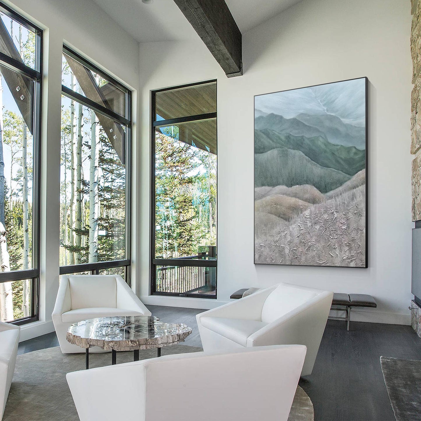 Textured Mountain Landscape Painting: Gray Green Hills, Large Vertical Canvas Ar #4