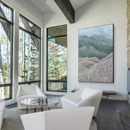 Textured Mountain Landscape Painting: Gray Green Hills, Large Vertical Canvas Ar #4